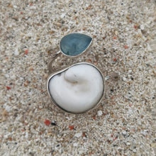 Load image into Gallery viewer, AQUAMARINE &amp; SHELL SPIRAL RING

