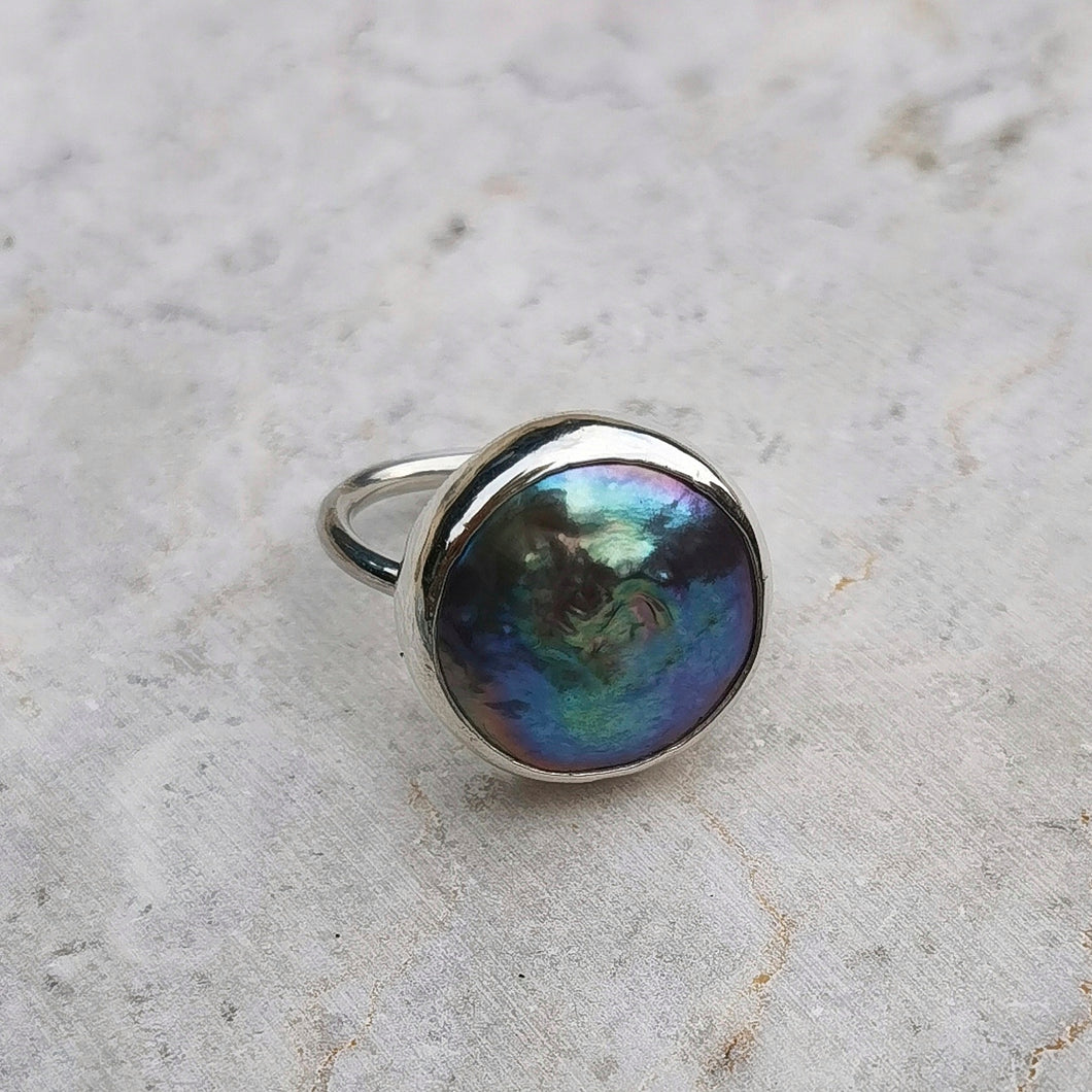 BLACK PEARL COIN RING - Soulshine Gems