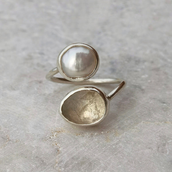 IMPERIAL TOPAZ & PEARL SPIRAL RING