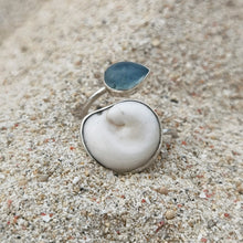 Load image into Gallery viewer, AQUAMARINE &amp; SHELL SPIRAL RING
