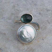 Load image into Gallery viewer, KYANITE &amp; PEARL SPIRAL RING
