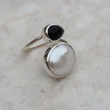 BLACK ONYX & PEARL SPIRAL RING - Soulshine Gems