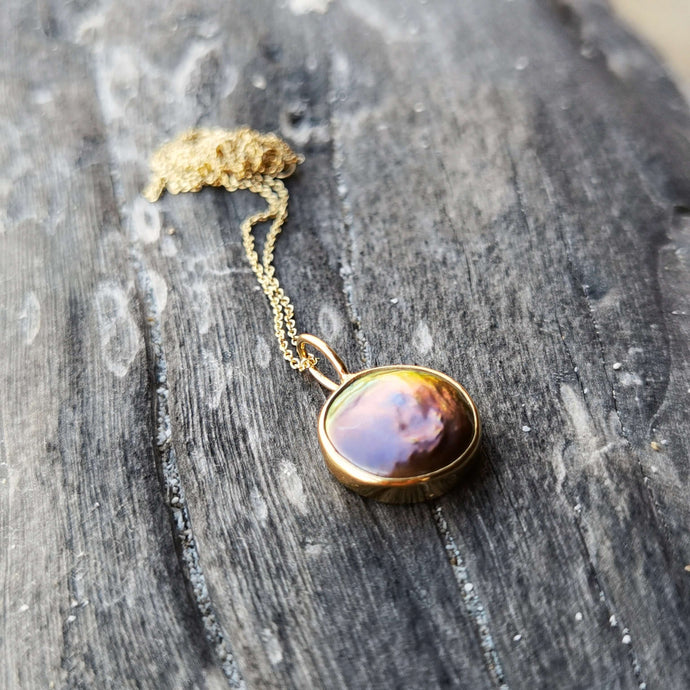 Black pearl coin necklace 18ct gold plated 