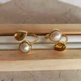 CITRINE & PEARL SPIRAL RING GOLD